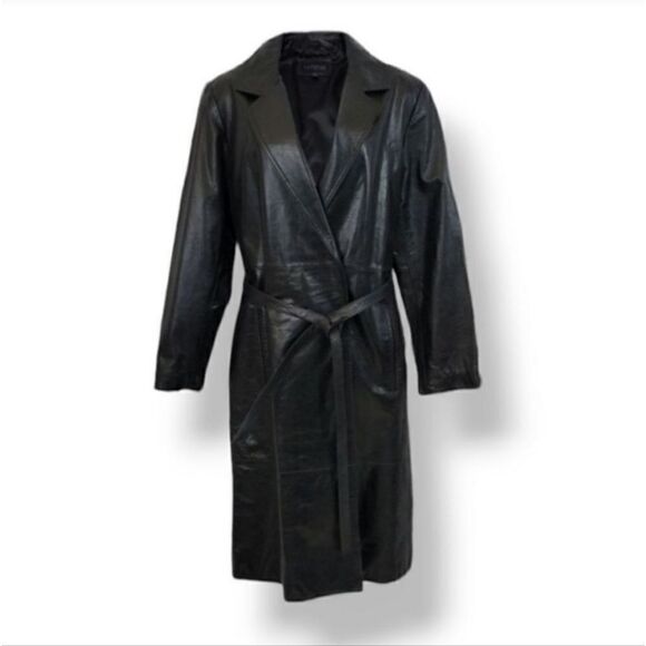 NEW Vintage 90's Express 100% Genuine Leather Belted Trench Coat Size Medium - Picture 3 of 13